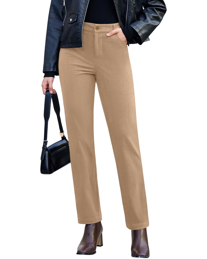GRAPENT High Rise Pants Winter Work Clothes for Women Womens Corduroy Pants Straight Leg Pale Khaki XX-Large Fits US Size 20 to 22 - Image 1