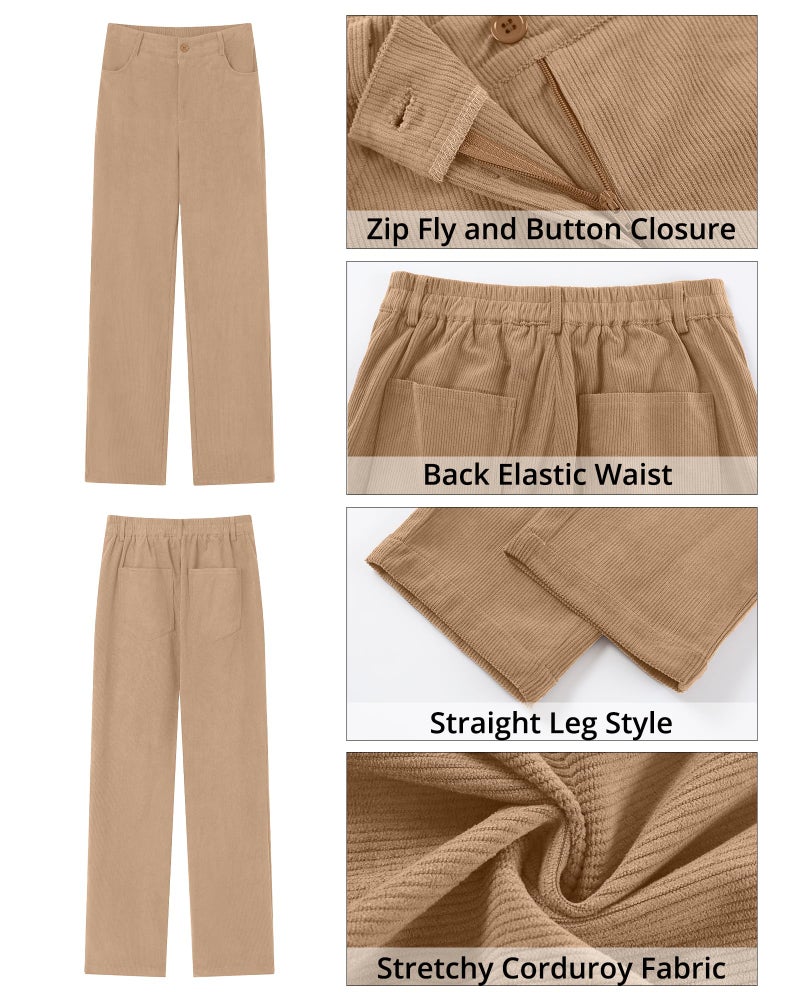 GRAPENT High Rise Pants Winter Work Clothes for Women Womens Corduroy Pants Straight Leg Pale Khaki XX-Large Fits US Size 20 to 22 - Image 5