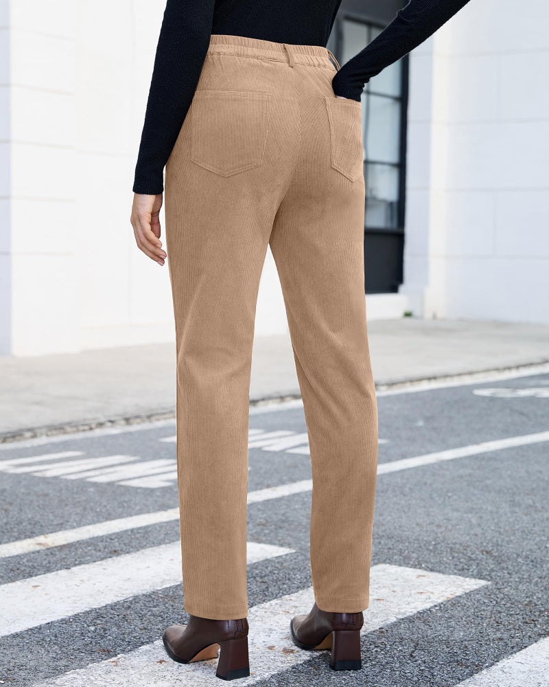 GRAPENT High Rise Pants Winter Work Clothes for Women Womens Corduroy Pants Straight Leg Pale Khaki XX-Large Fits US Size 20 to 22 - Image 2