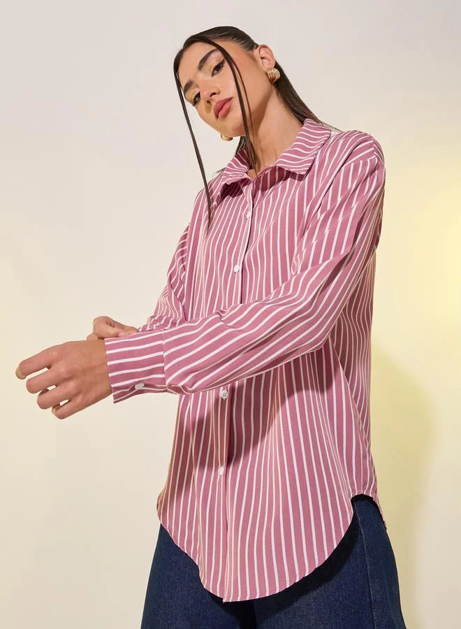 تايك تو Stripes Oversize Spread Collar Shirt