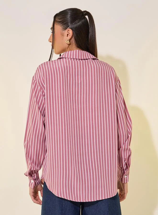 تايك تو Stripes Oversize Spread Collar Shirt