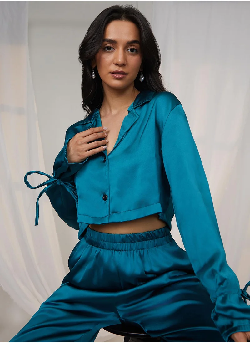 PINACOLADA Women's Teal Blue Drawstring Ruched Co-Ord Set