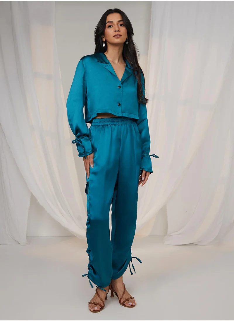 PINACOLADA Women's Teal Blue Drawstring Ruched Co-Ord Set