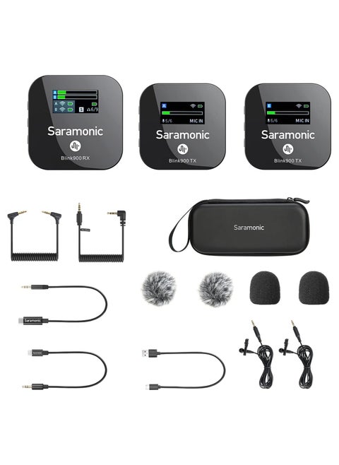 Blink900 B2 2.4GHz Dual-Channel Wireless Microphone System Real-time Monitoring for DSLR Cameras, Camcorders, iPhone, Android Smartphones, and Tablets