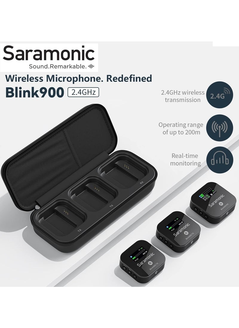 Blink900 B2 2.4GHz Dual-Channel Wireless Microphone System Real-time Monitoring for DSLR Cameras, Camcorders, iPhone, Android Smartphones, and Tablets