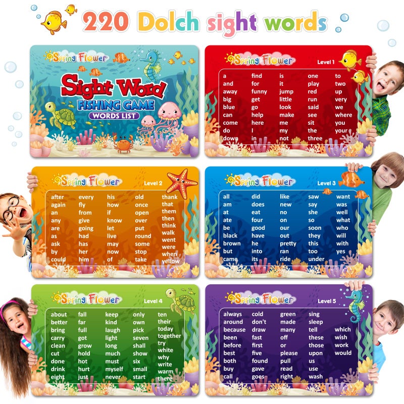 spring flower SpringFlower Wooden Magnetic Sight Word Fishing Game, Sight Word Educational Toy for Age of 3,4,5,6 Year Old Kids, Boys & Girls,Homeschool,Visual, Tactile and Auditory Learning - Image 2