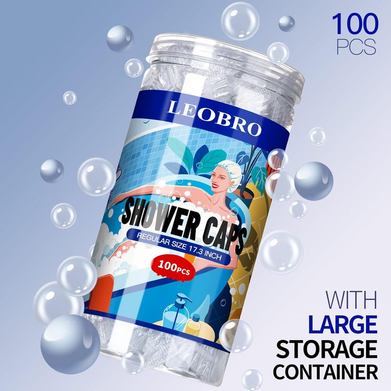 LEOBRO 100PCS Disposable Shower Caps, Shower Caps for Women Disposable, Clear Plastic Shower Cap, Plastic Hair Caps for Hair Treatment, Regular Size 17.3 INCH - Image 2