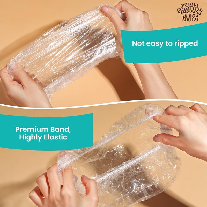 LEOBRO 100PCS Disposable Shower Caps, Shower Caps for Women Disposable, Clear Plastic Shower Cap, Plastic Hair Caps for Hair Treatment, Regular Size 17.3 INCH - Image 4