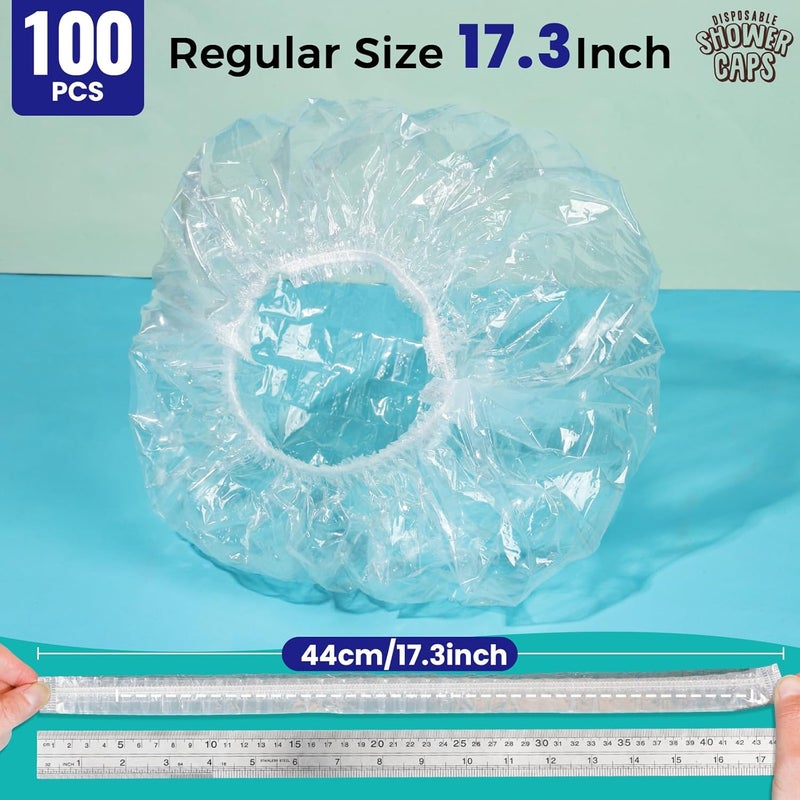 LEOBRO 100PCS Disposable Shower Caps, Shower Caps for Women Disposable, Clear Plastic Shower Cap, Plastic Hair Caps for Hair Treatment, Regular Size 17.3 INCH - Image 3