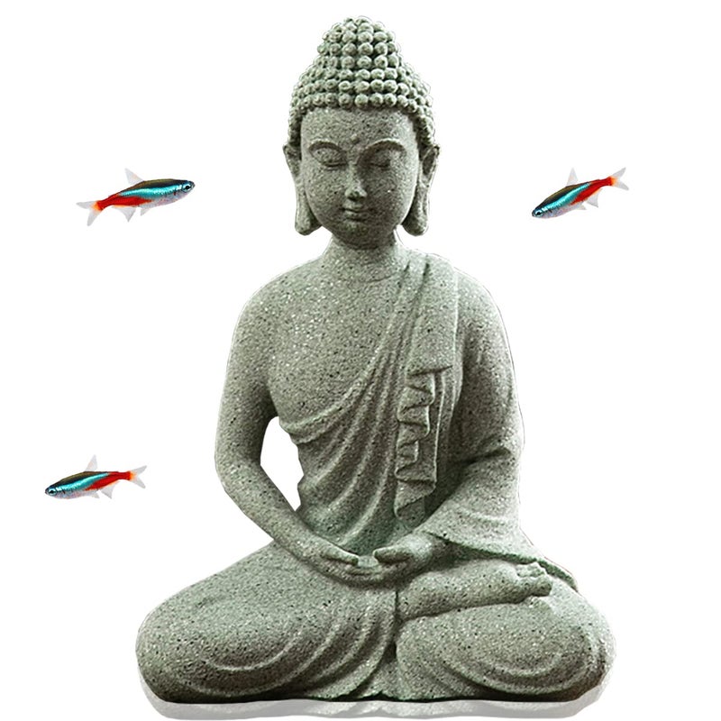 livelyfish Fish Tank Buddha Statue Japanese Aquarium Decorations Meditation Sandstone Buddha Statue Ornaments Betta Pet Fish Tank Asian DecorationsC