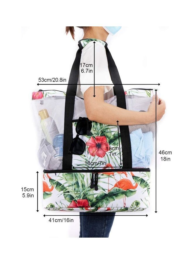 NIBEMINENT Mesh Large Beach Tote Zipper with Insulated Cooler Bag - Image 2