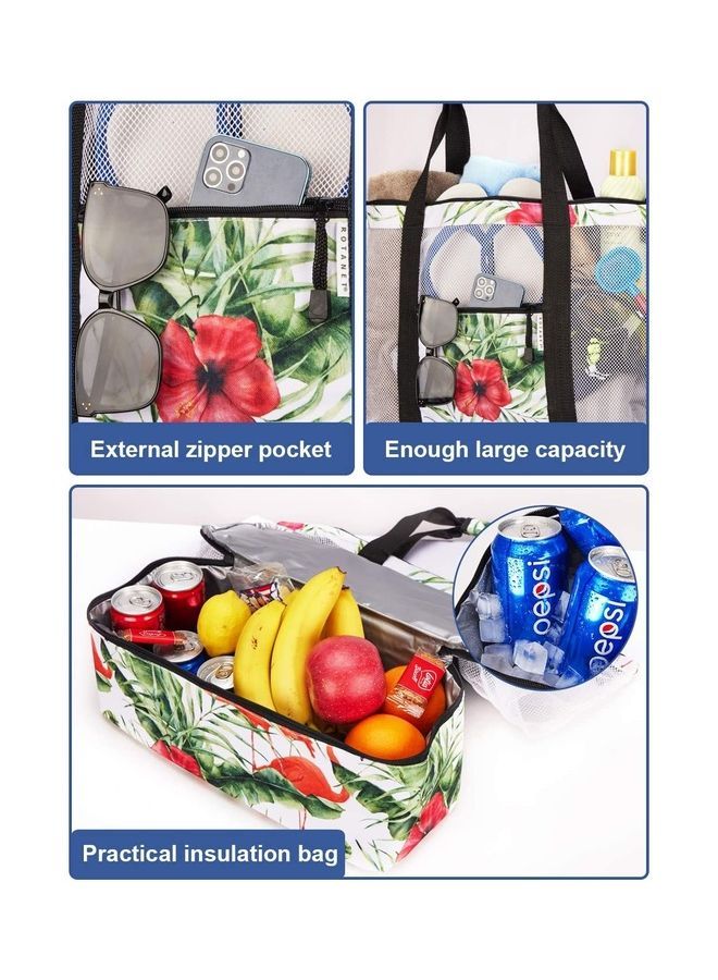 NIBEMINENT Mesh Large Beach Tote Zipper with Insulated Cooler Bag - Image 4