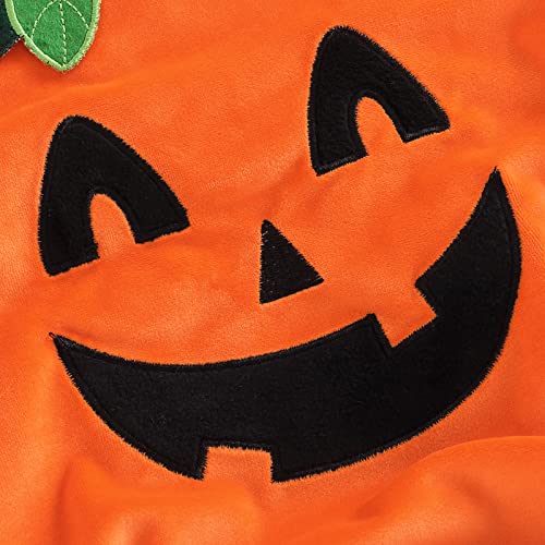 Lamuusaa Newborn Baby Girls Boys Halloween Costumes Sleeveless Pumpkin Romper Bodysuit Hat Socks Halloween Outfits 0-3Y - Image 3