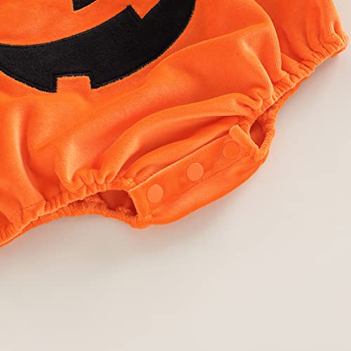 Lamuusaa Newborn Baby Girls Boys Halloween Costumes Sleeveless Pumpkin Romper Bodysuit Hat Socks Halloween Outfits 0-3Y - Image 4
