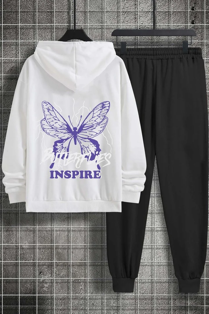 ONLYTRENDWEAR Unisex Butterfly Letter Graphic Printed Tracksuit Set S.m. White