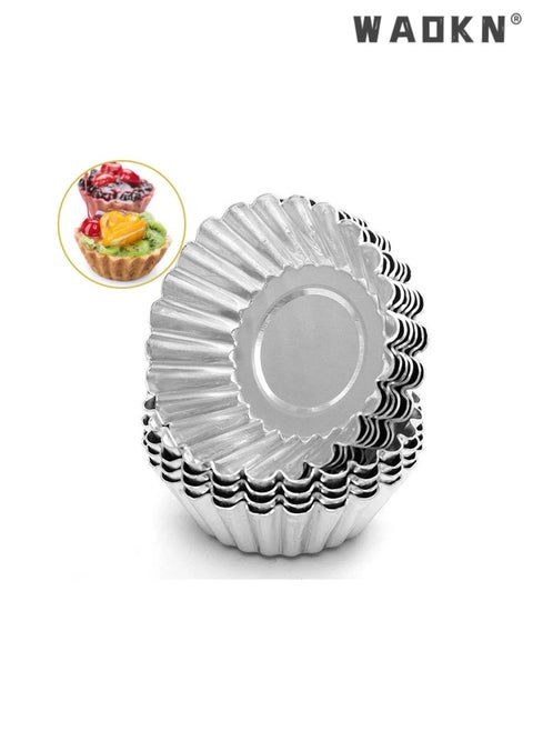 30 PCS Baking Molds with Thickened Tin Layer and Tin Plate Base for Egg Tarts, Non-Stick and Reusable Tart Pan for Baking, Aluminum Mini Mould for Tarts, Pies, Cupcakes, Mini Cakes,and Chocolate