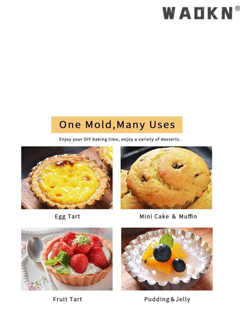 30 PCS Baking Molds with Thickened Tin Layer and Tin Plate Base for Egg Tarts, Non-Stick and Reusable Tart Pan for Baking, Aluminum Mini Mould for Tarts, Pies, Cupcakes, Mini Cakes,and Chocolate