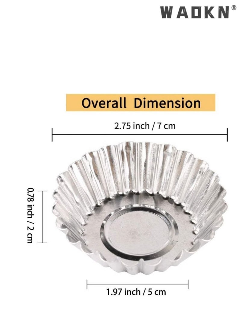 30 PCS Baking Molds with Thickened Tin Layer and Tin Plate Base for Egg Tarts, Non-Stick and Reusable Tart Pan for Baking, Aluminum Mini Mould for Tarts, Pies, Cupcakes, Mini Cakes,and Chocolate