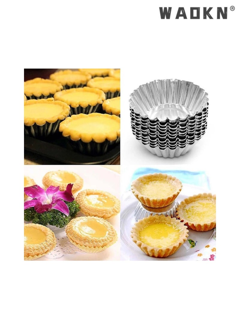 30 PCS Baking Molds with Thickened Tin Layer and Tin Plate Base for Egg Tarts, Non-Stick and Reusable Tart Pan for Baking, Aluminum Mini Mould for Tarts, Pies, Cupcakes, Mini Cakes,and Chocolate