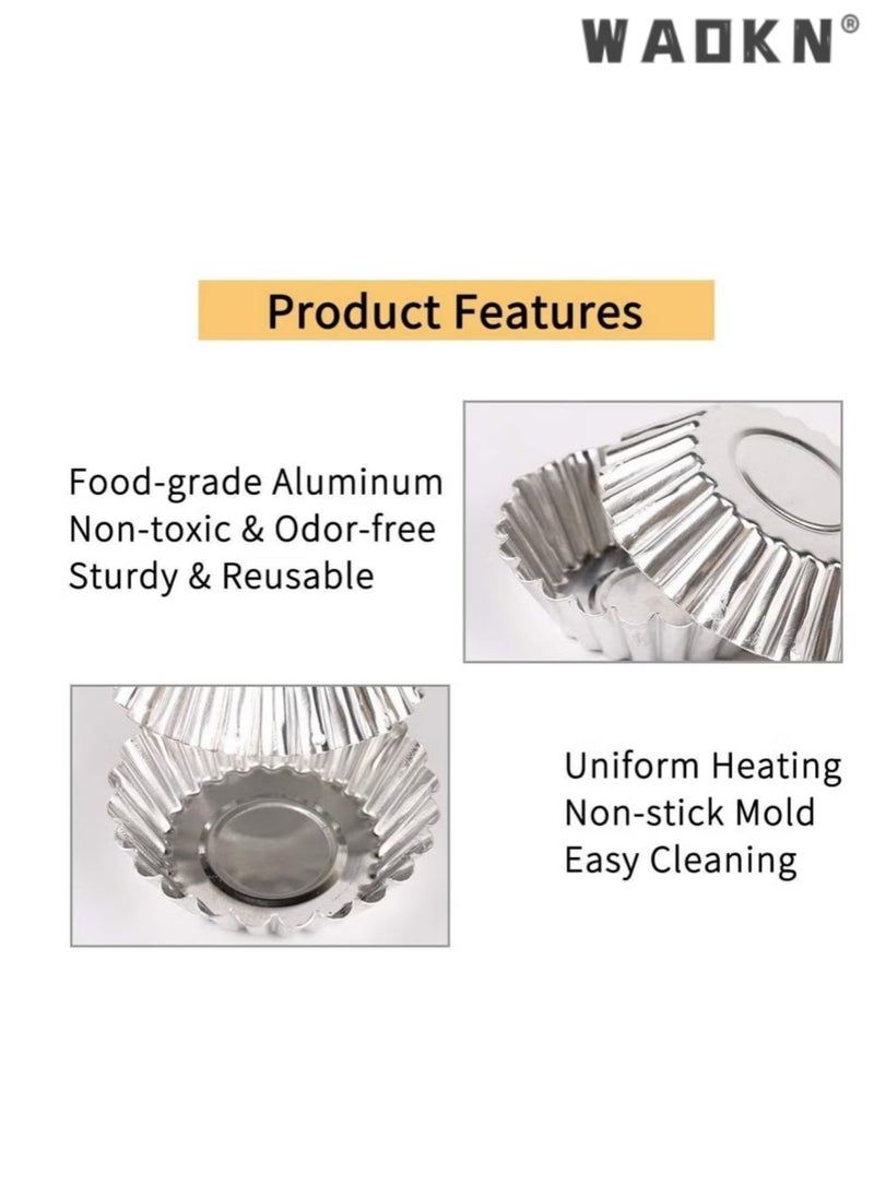 30 PCS Baking Molds with Thickened Tin Layer and Tin Plate Base for Egg Tarts, Non-Stick and Reusable Tart Pan for Baking, Aluminum Mini Mould for Tarts, Pies, Cupcakes, Mini Cakes,and Chocolate
