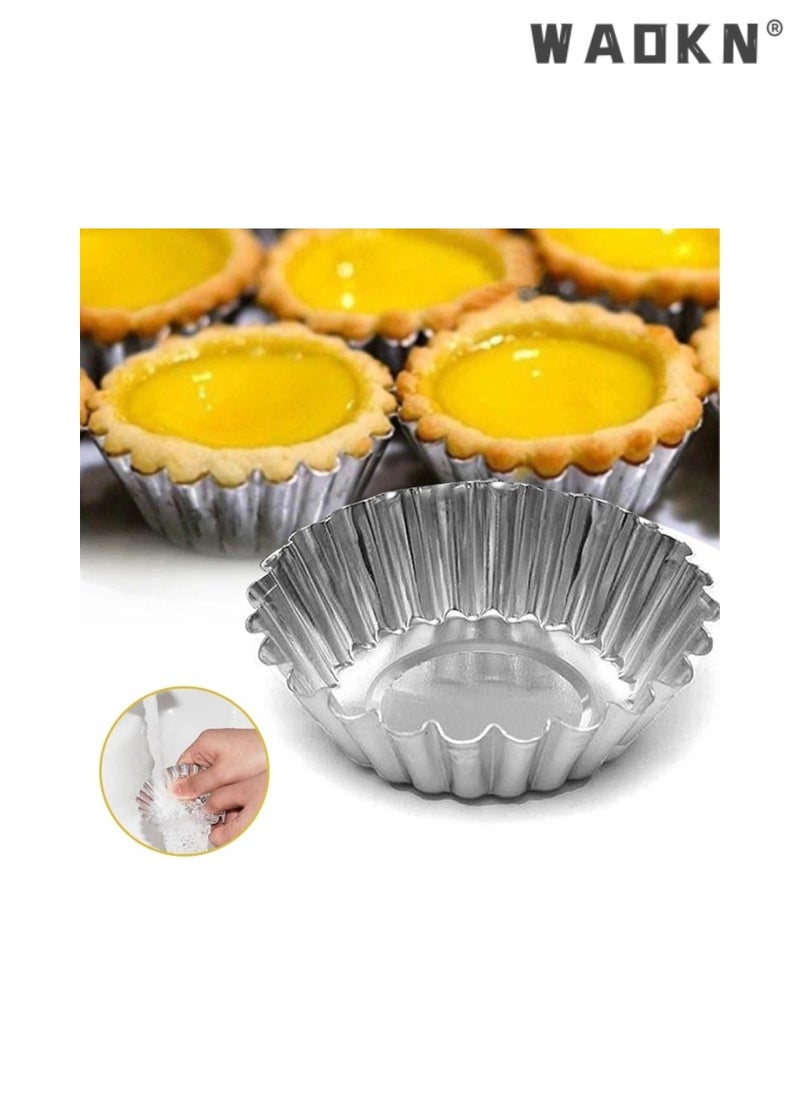 30 PCS Baking Molds with Thickened Tin Layer and Tin Plate Base for Egg Tarts, Non-Stick and Reusable Tart Pan for Baking, Aluminum Mini Mould for Tarts, Pies, Cupcakes, Mini Cakes,and Chocolate