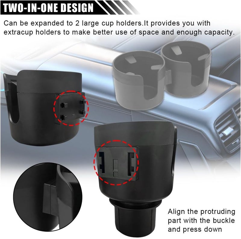 Car Cup Holder Expander: Black ABS Plastic - 2-In-1 Design With U-Shaped Groove Adjustable Cup Holder Adapter for Most Cars, RVs, Trucks, SUVs - Image 4