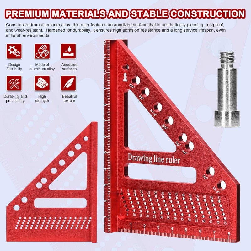 Aluminum Alloy Multi Angle Measuring Ruler Woodworking DIY Miter Trianglar-Ruler Utility Scribing Gauge Multifunctional Layout Measuring Tool for Engineer Carpenter - Image 5