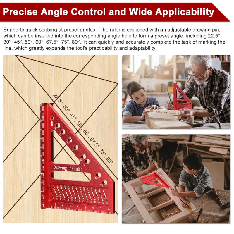 Aluminum Alloy Multi Angle Measuring Ruler Woodworking DIY Miter Trianglar-Ruler Utility Scribing Gauge Multifunctional Layout Measuring Tool for Engineer Carpenter - Image 4