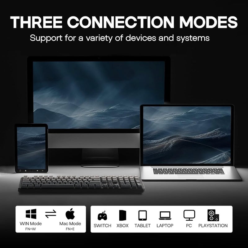 EPOMAKER AULA F108 لوحة مفاتيح الألعاب اللاسلكية ، لوحة مفاتيح ميكانيكية كاملة الحجم مع بطارية 4000mAh ، 108 مفاتيح قابلة للتبديل الساخن والقابلة للبرمجة ، إضاءة خلفية RGB ، لـ Mac / PC / Android (تدرج أسود) - Image 3