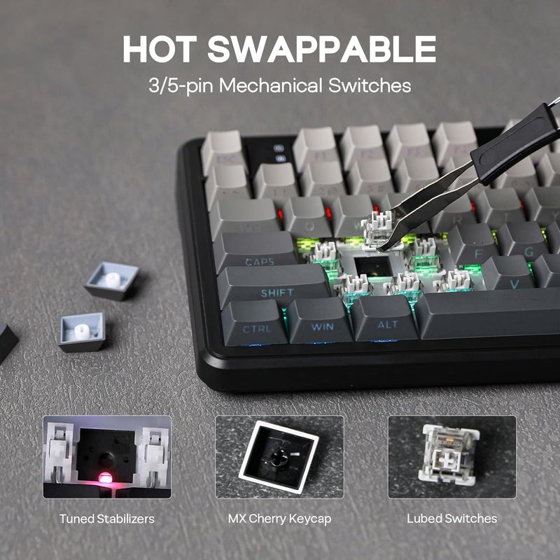 EPOMAKER AULA F108 لوحة مفاتيح الألعاب اللاسلكية ، لوحة مفاتيح ميكانيكية كاملة الحجم مع بطارية 4000mAh ، 108 مفاتيح قابلة للتبديل الساخن والقابلة للبرمجة ، إضاءة خلفية RGB ، لـ Mac / PC / Android (تدرج أسود) - Image 5