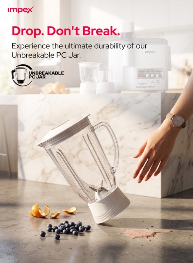 Impex 4 in 1 Food Processor Blender 650W JB 414C – 1.5L Large Jar, Stainless Steel Blades & Filter, 2 Speed with Pulse Control, Overheat Protection, Multifunction Kitchen Blender with 2 Year Warranty 1.5 L 350 W JB 414A White - Image 4