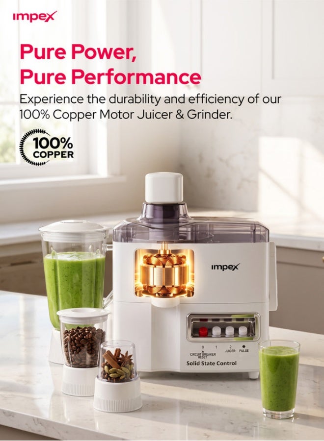 Impex 4 in 1 Food Processor Blender 650W JB 414C – 1.5L Large Jar, Stainless Steel Blades & Filter, 2 Speed with Pulse Control, Overheat Protection, Multifunction Kitchen Blender with 2 Year Warranty 1.5 L 350 W JB 414A White - Image 3