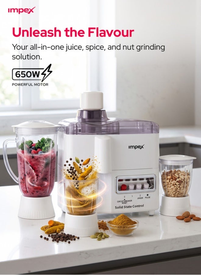 Impex 4 in 1 Food Processor Blender 650W JB 414C – 1.5L Large Jar, Stainless Steel Blades & Filter, 2 Speed with Pulse Control, Overheat Protection, Multifunction Kitchen Blender with 2 Year Warranty 1.5 L 350 W JB 414A White - Image 2