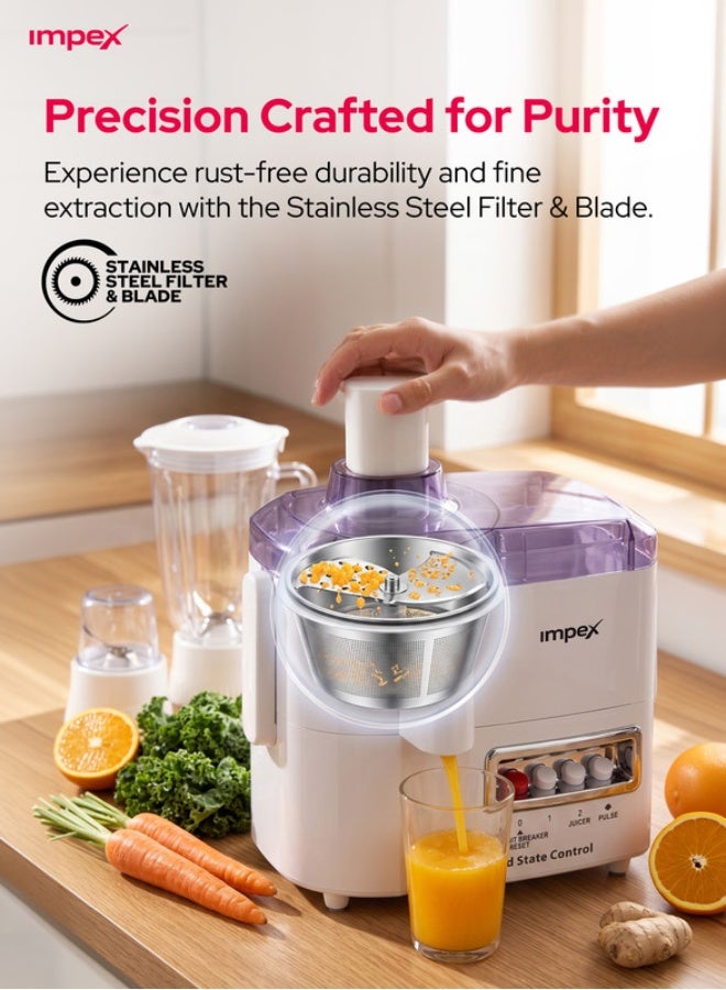 Impex 4 in 1 Food Processor Blender 650W JB 414C – 1.5L Large Jar, Stainless Steel Blades & Filter, 2 Speed with Pulse Control, Overheat Protection, Multifunction Kitchen Blender with 2 Year Warranty 1.5 L 350 W JB 414A White - Image 5
