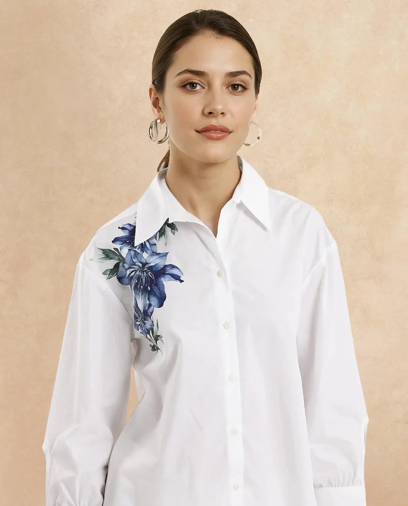 Rareism Women's White Floral Print Shirt