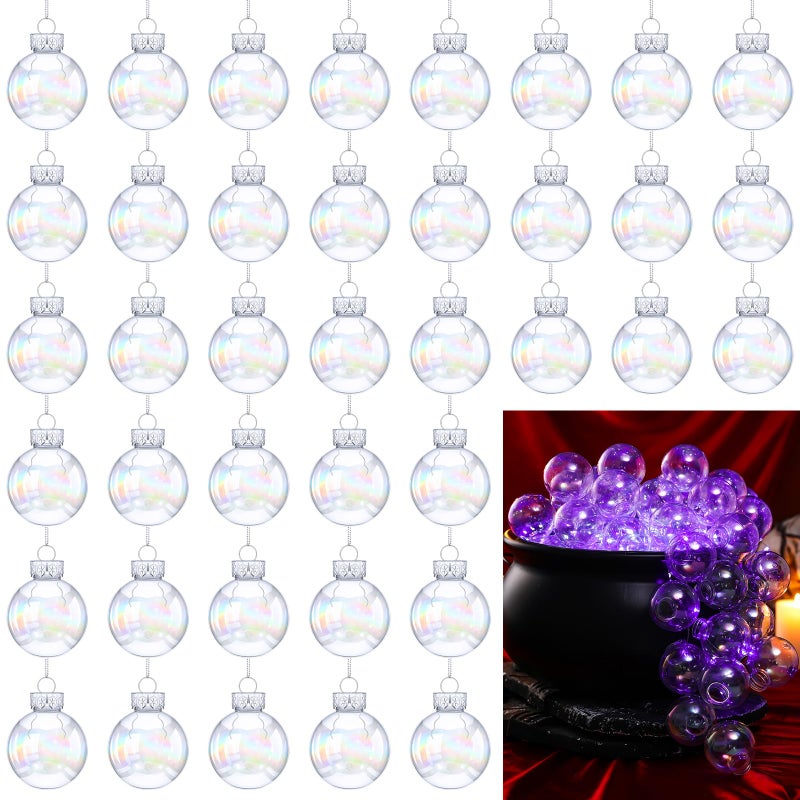 Funtery 50 Pcs Halloween 25inch Clear Iridescent Plastic Ornaments for Crafts Plastic Ball Decoration DIY Bubble Pot Cauldron DIY Witch Magic Pot Witch Cauldron Decoration Iridescence Style