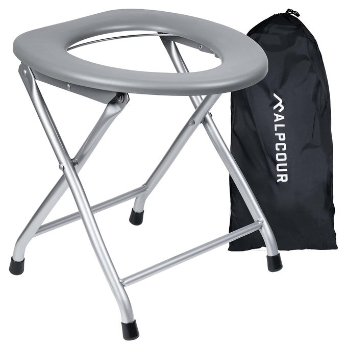 PORTABLE TOILET SEAT COMPACT LIGHTWEIGHT INDOOR OUTDOOR COMMODE WBUILTIN BAG HOOKS TRAVEL BAG HEAVYDUTY STAINLESSSTEEL CHAIR IS DURABLE CONVENIENT FOR CAMPING TRAVEL EMERGENCY