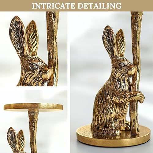 BEHOMA Gold Rabbit Candle Holder | Aluminium Statue for Home & Tabletop Decor | Perfect Showpiece for Anniversary, Wedding, Housewarming, Valentine’s Day & Men’s Gift | Gold (Candle Not Included) - Image 5