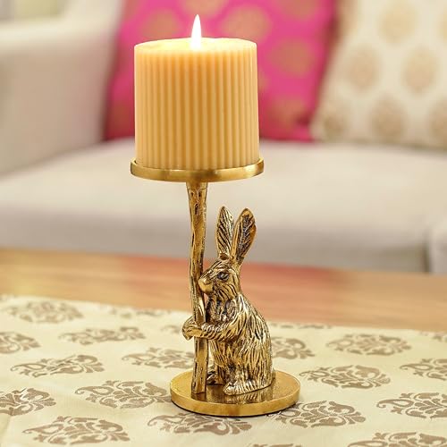 BEHOMA Gold Rabbit Candle Holder | Aluminium Statue for Home & Tabletop Decor | Perfect Showpiece for Anniversary, Wedding, Housewarming, Valentine’s Day & Men’s Gift | Gold (Candle Not Included) - Image 2
