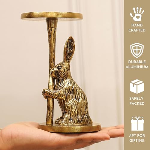 BEHOMA Gold Rabbit Candle Holder | Aluminium Statue for Home & Tabletop Decor | Perfect Showpiece for Anniversary, Wedding, Housewarming, Valentine’s Day & Men’s Gift | Gold (Candle Not Included) - Image 3