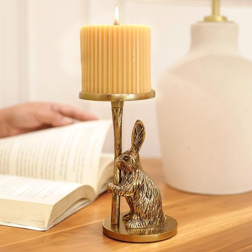 BEHOMA Gold Rabbit Candle Holder | Aluminium Statue for Home & Tabletop Decor | Perfect Showpiece for Anniversary, Wedding, Housewarming, Valentine’s Day & Men’s Gift | Gold (Candle Not Included) - Image 1