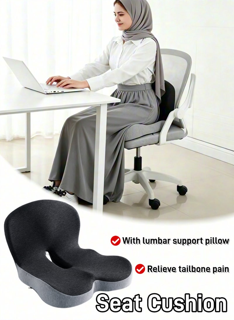 Ergonomic Lumbar Support Pillow for Office Chair Seat Cushion Memory Foam Shell-Shaped Integrated Seat & Back Cushion Lumbar Support Pillow Improve Lower Back Pain Relief and Sitting Posture Seat Cushions Back Support Pillows - Image 1