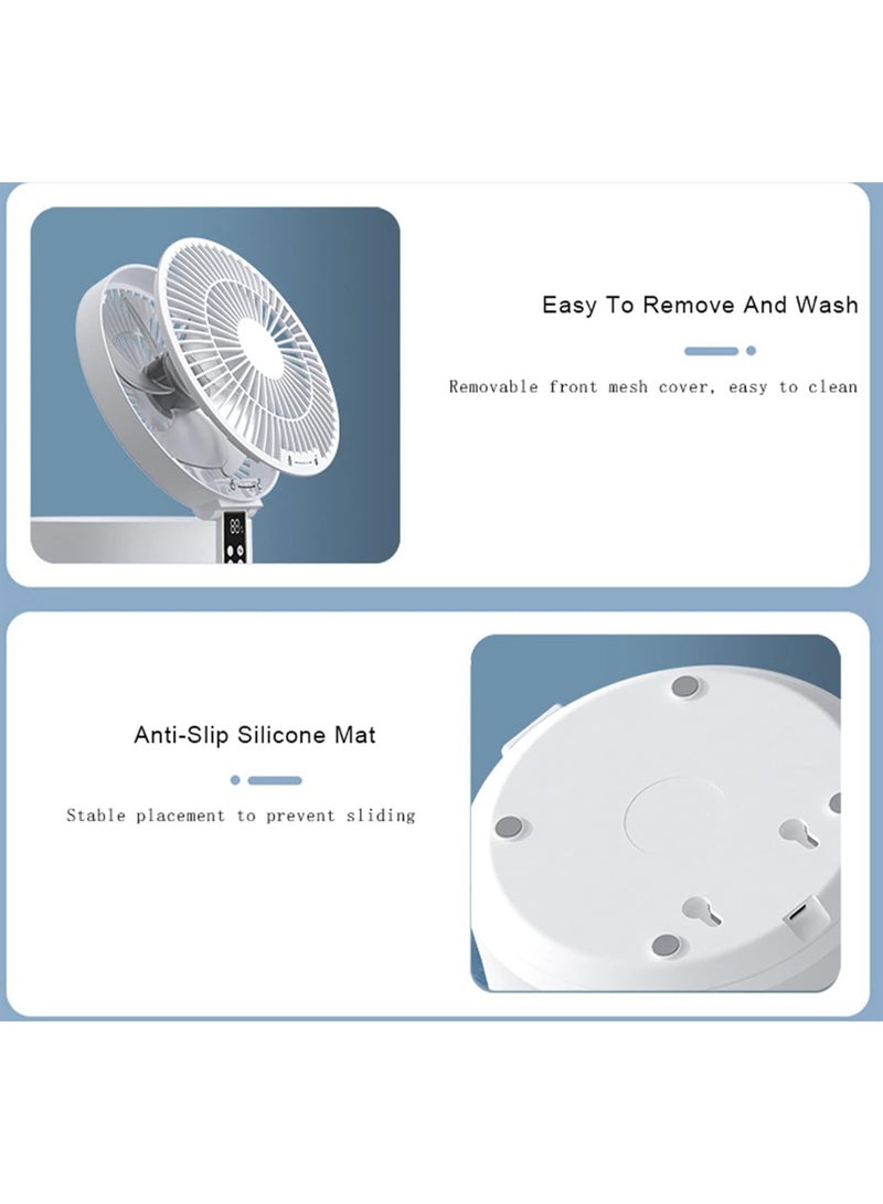 AIWANTO Portable Rechargeable Wall Mounted Fan with LED Light, USB Folding Desktop Fan with Remote Control for Home & Office - Image 2