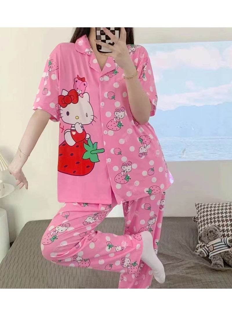 DubaiGallery Women's Collared Neck With Short Sleeve Pyjama Set