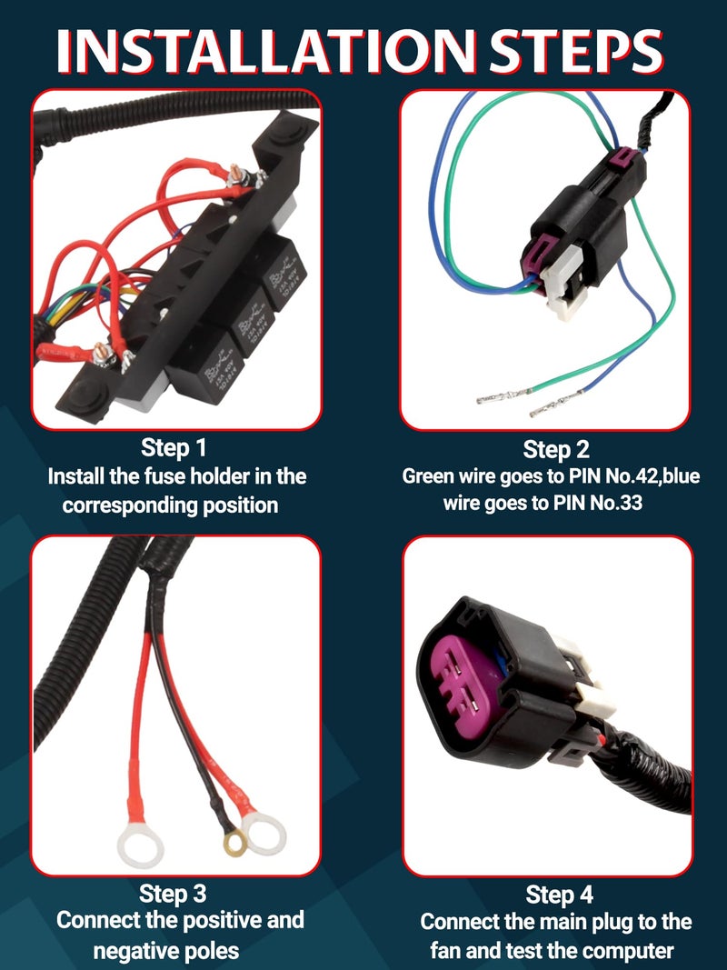 Ntoauto 674-00923 Dual Speed Electric Fan Control Wiring Harness Kit Compatible with Silverado Avalanche Suburban Tahoe Sierra Yukon Stand Alone Electric Fan Harness - Image 3