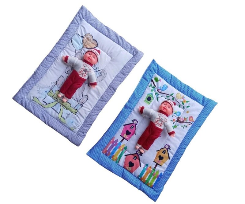 SmallBerry™ Combo Newborn Baby Pom Pom Cotton Baby Bed | Godari | Cradle Bed | Crib Sheet | Changing Mat Baby Godadi | Godari | Bedding Set | Mattress_Pack of 2 Piece_Panda & Bird - Image 2