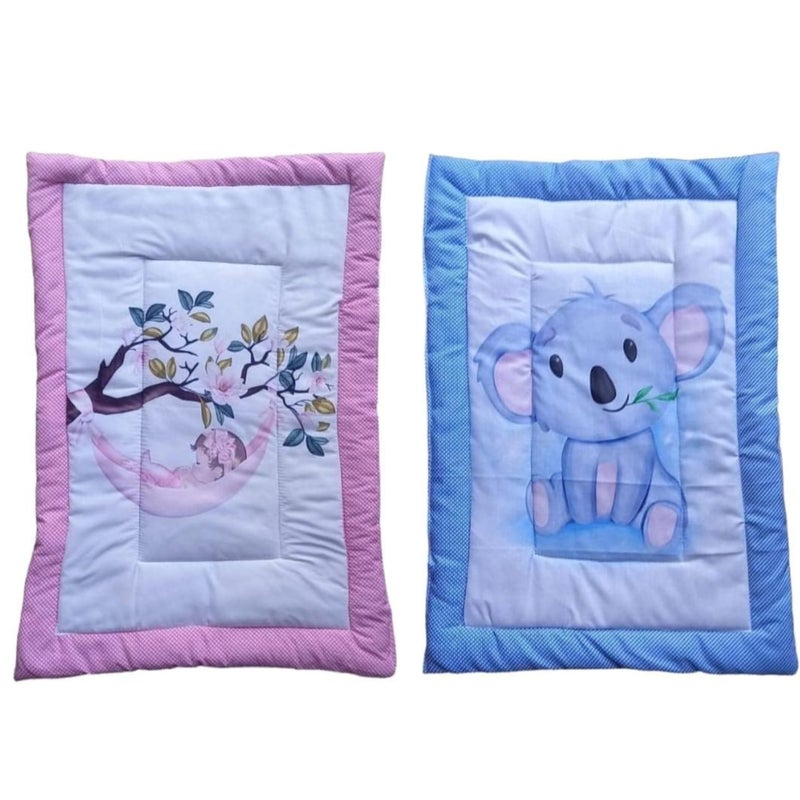 SmallBerry™ Combo Newborn Baby Pom Pom Cotton Baby Bed | Godari | Cradle Bed | Crib Sheet | Changing Mat Baby Godadi | Godari | Bedding Set | Mattress_Pack of 2 Piece_Panda & Bird - Image 1