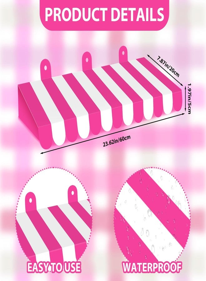 Adecortalk 4 Pcs Circus Awning Decorations 3D Carnival Tent Striped Awning Decorations Mardi Gras Awnings for Carnival Circus Party Favors Carnival Stand Classroom Bulletin Board Decor(Rose Red White) - Image 2