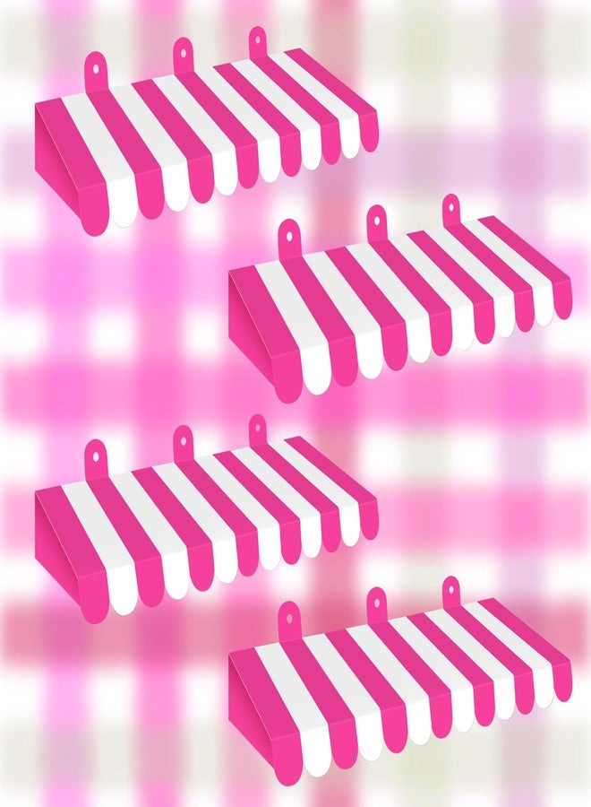 Adecortalk 4 Pcs Circus Awning Decorations 3D Carnival Tent Striped Awning Decorations Mardi Gras Awnings for Carnival Circus Party Favors Carnival Stand Classroom Bulletin Board Decor(Rose Red White) - Image 1