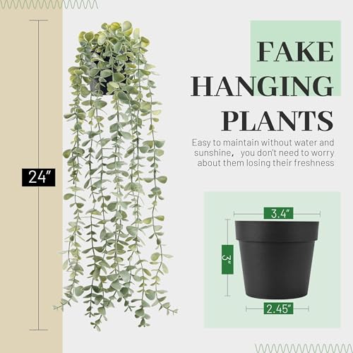 Der Rose 1Pcs Fake Plants Hanging Artificial Potted Faux Eucalyptus Plants for Vintage Boho Farmhouse Bathroom Office Desk Wall Book Shelf Room Accessories Decor Indoor - Image 3